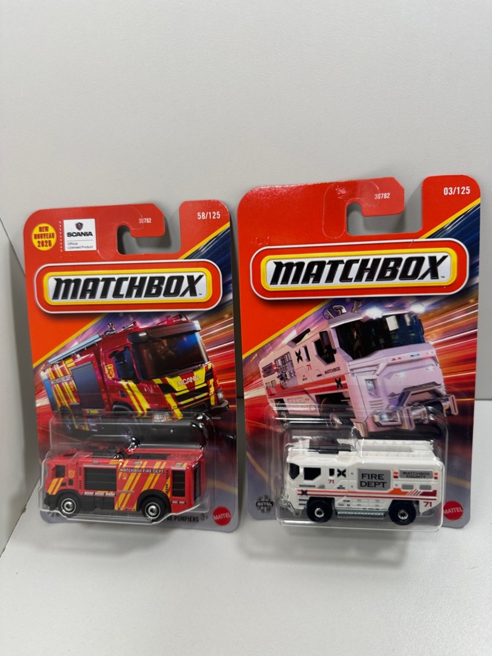 Matchbox Scania XT Fire Truck & Blaze Buster II Diecast Lot – New in Package